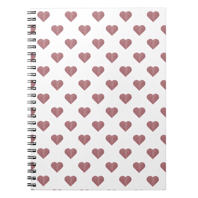 Glitter Rose Gold Hearts White Background Notebook (Front)