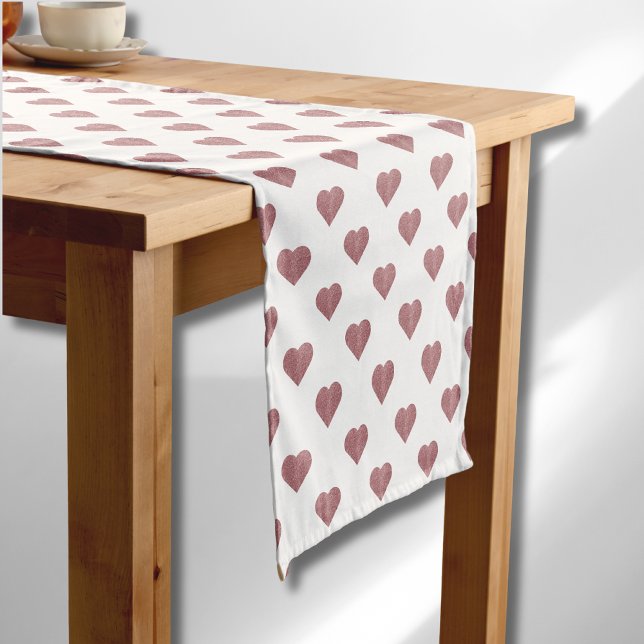 Glitter Rose Gold Hearts White Background Short Table Runner (Creator Uploaded)