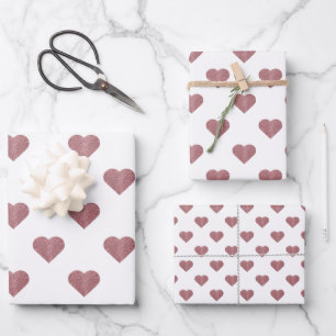 Glitter Rose Gold Hearts White Background Wrapping Paper Sheet