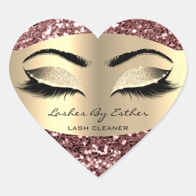 Glitter Rose Gold Lashes Cleaner Heart Makeup Name Heart Sticker (Front)