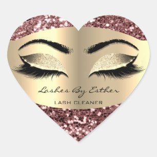 Glitter Rose Gold Lashes Cleaner Heart Makeup Name Sticker