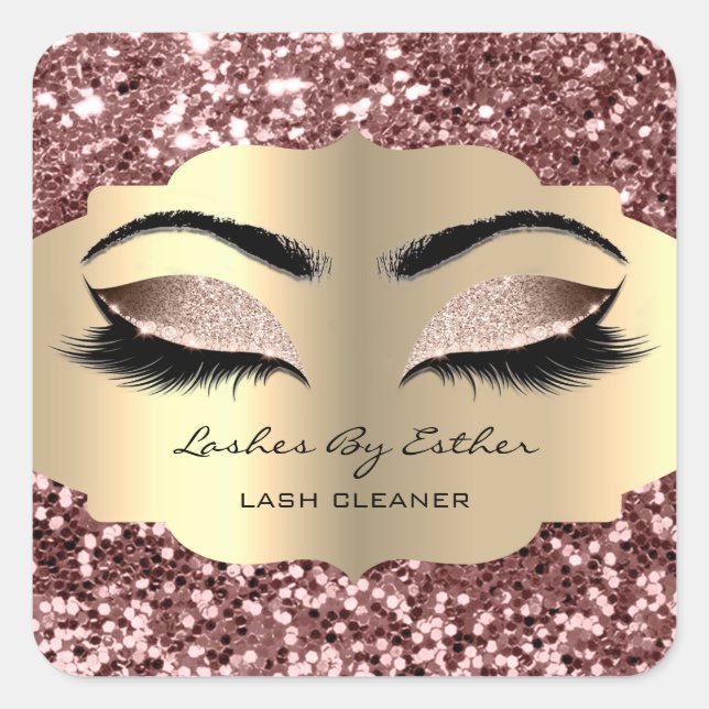 Glitter Rose Gold Lashes Cleaner Square Makeup Square Sticker (Front)