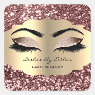 Glitter Rose Gold Lashes Cleaner Square Makeup Square Sticker
