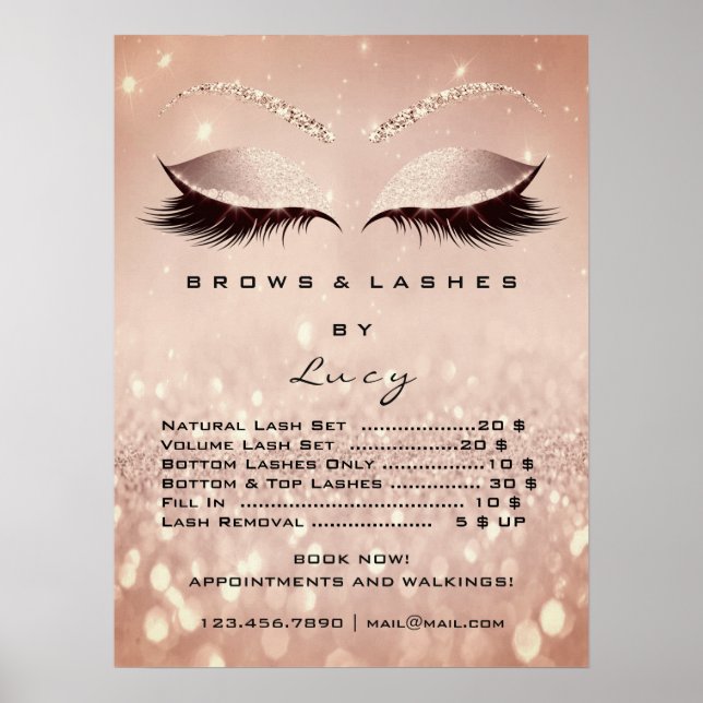 Glitter Rose Gold Makeup Eyes Lashes Price List1 Poster (Front)