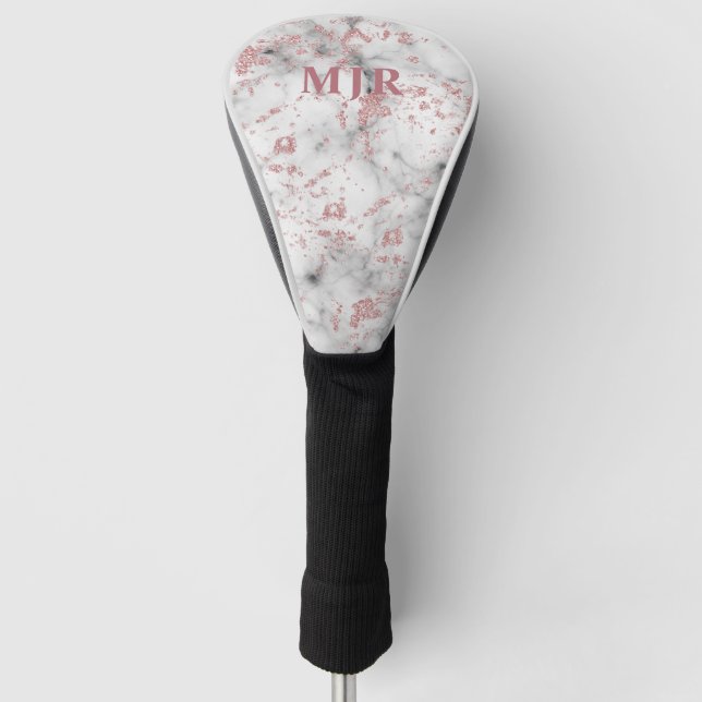 Glitter Rose Gold Marble | Monogram Personalised Golf Head Cover (Front)