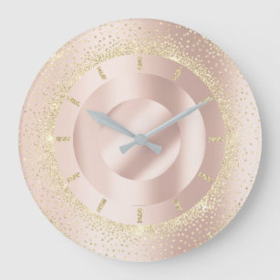Glitter Rose Gold Metal Blush Beauty Lux Champaign Large Clock