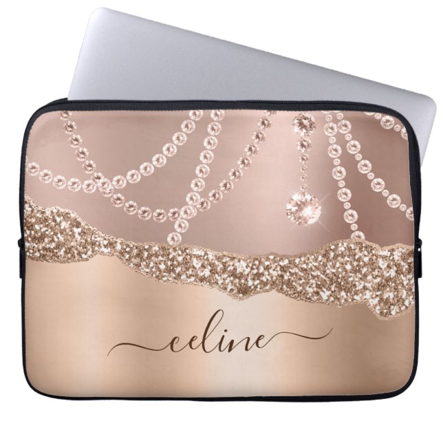 Glitter Rose Gold Metallic Foil Sparkle Elegant Laptop Sleeve (Front)
