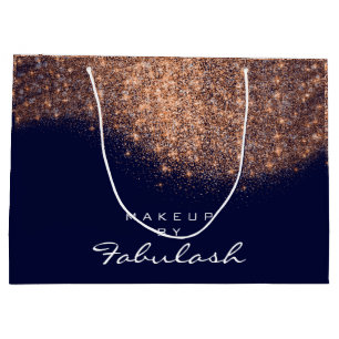 Glitter Rose Gold Name Blue Navy Bridal Copper Large Gift Bag