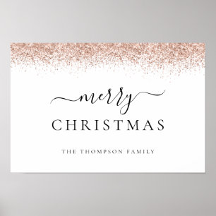 Glitter Rose Gold Name White Merry Christmas Poster