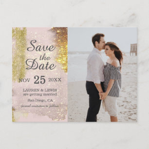Glitter Rose Gold Photo Wedding Save the Date Postcard
