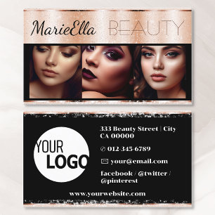Glitter Rose Gold Product Labels with Logo Photos Business Card