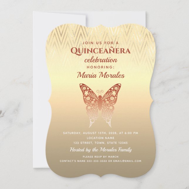 Glitter Rose Gold Quinceanera Invitation (Front)