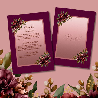 glitter Rose Gold Script - Burgundy floral wedding Enclosure Card