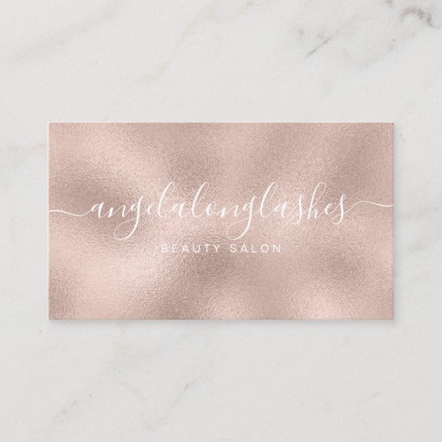 Glitter Rose Gold Script Font Simple Classic Business Card (Front)