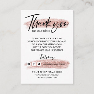 Glitter Rose Gold THANK YOU HAND LETTERED AND LOGO Enclosure Card