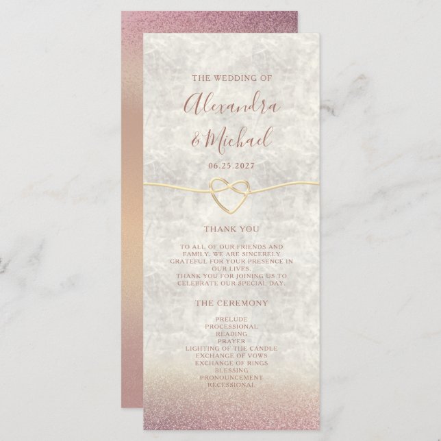 Glitter Rose Gold Wedding Program (Front/Back)