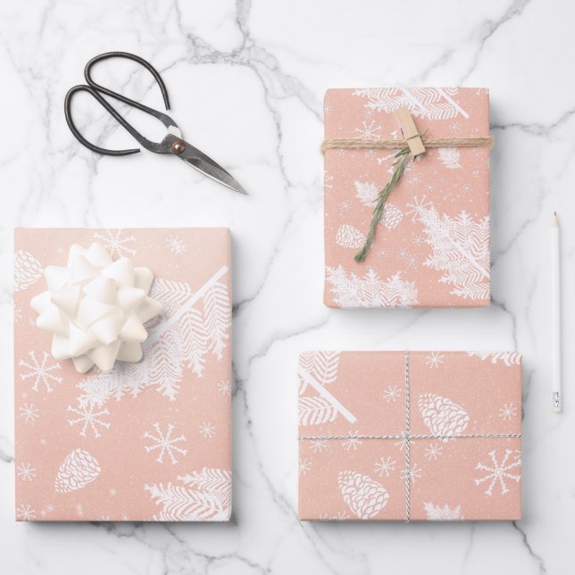 Glitter Rose gold with winter pattern Wrapping Paper Sheet (Front)