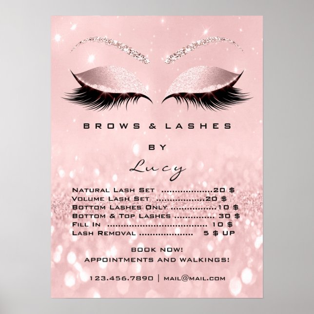 Glitter Rose Pink Makeup Eyes Lashes Price List Poster (Front)