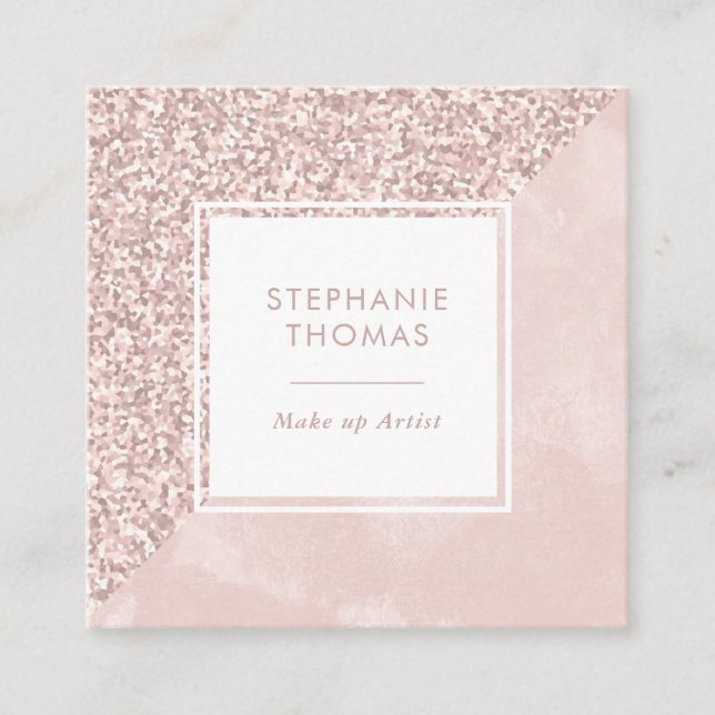 Glitter Rose Pink watercolor square business card (Front)