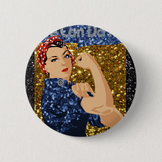 glitter rosie the riveter 6 cm round badge