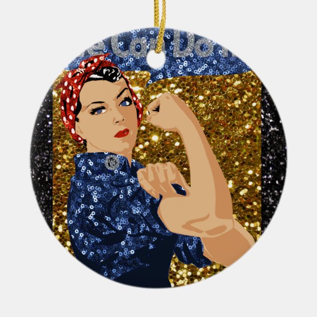 glitter rosie the riveter ceramic tree decoration (Front)