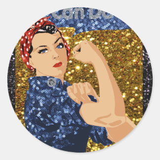 glitter rosie the riveter classic round sticker