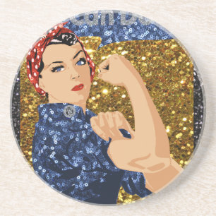glitter rosie the riveter coaster