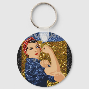 glitter rosie the riveter key ring