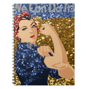 glitter rosie the riveter notebook