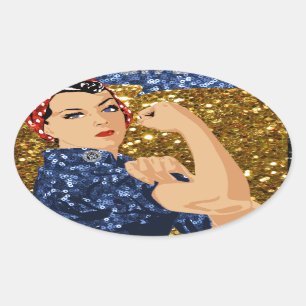 glitter rosie the riveter oval sticker