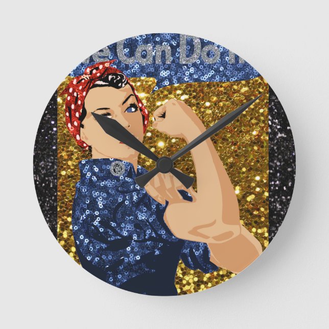 glitter rosie the riveter round clock (Front)