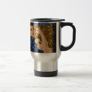 glitter rosie the riveter travel mug