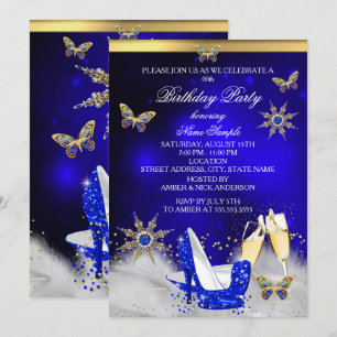 Glitter Royal Blue Butterfly Heels Gold Champagne Invitation