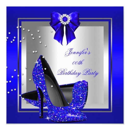 Glitter Royal Blue High Heel Silver Birthday Party Card