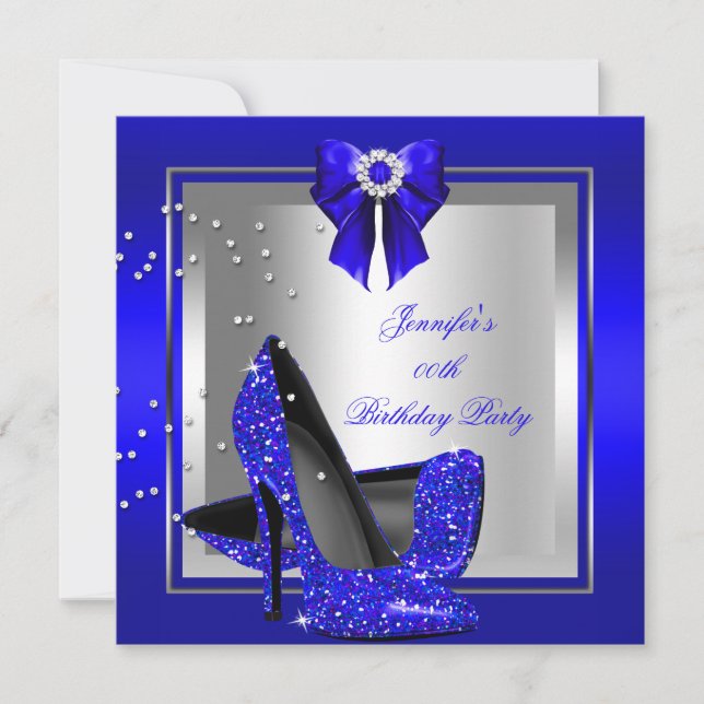 Glitter Royal Blue High Heel Silver Birthday Party Invitation (Front)