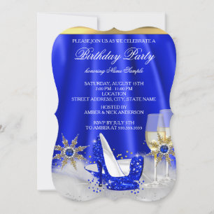 Glitter Royal Blue High Heels Gold Champagne Party Invitation