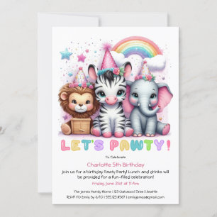 Glitter Safari Birthday party Cute Elephant, lion Invitation