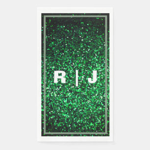 Glitter Sage Green Edge Emerald Monogram Wedding Napkin