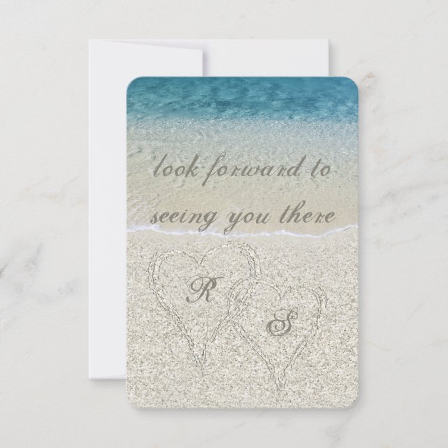 Glitter Sandy  Beach Wedding rsvp Card (Front)
