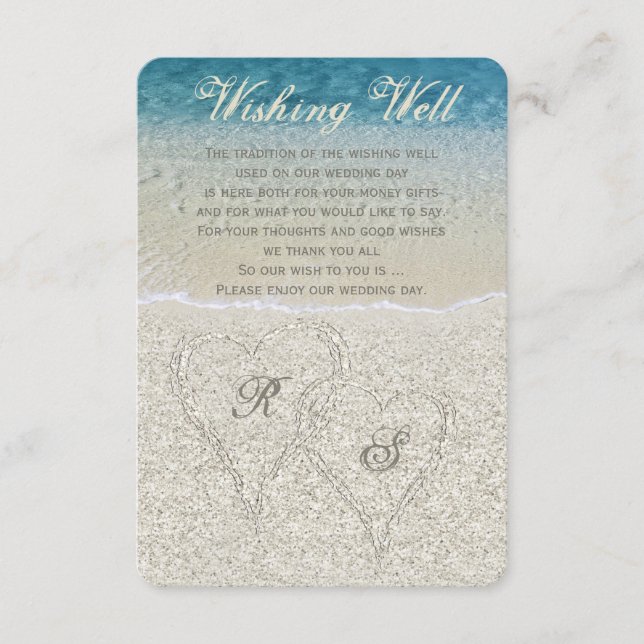 Glitter Sandy  Beach Wedding Wishing Well Enclosure Card (Front)