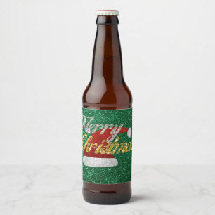 Glitter Santa Hat Beer Bottle Label