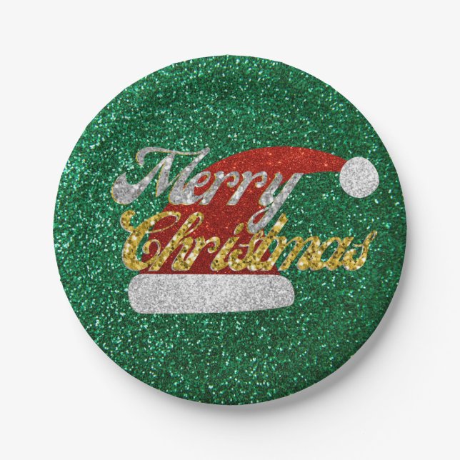 Glitter Santa Hat Paper Plate (Front)