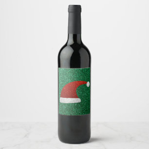 Glitter Santa Hat Wine Label
