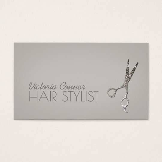 Glitter Scissors Haircut Stylist Simple Grey Card