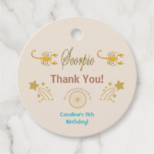 Glitter Scorpio, Gold Shooting Stars Thank You Favour Tags