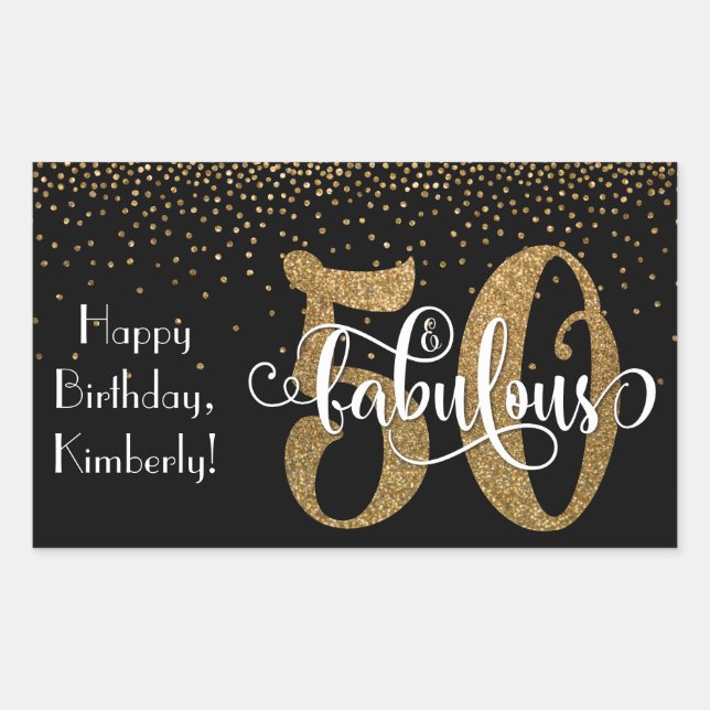 Glitter & Script 50 & Fabulous Happy Birthday Rectangular Sticker (Front)