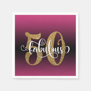 Glitter & Script 50 & Fabulous, Hot Pink Birthday Napkin