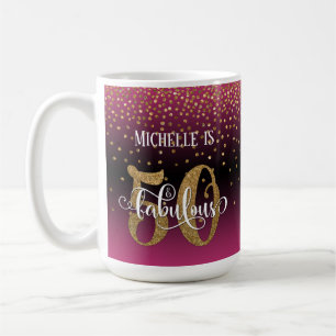 Glitter & Script 50 & Fabulous, Hot Pink Ombre Coffee Mug