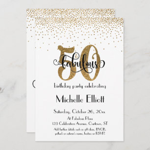 Glitter & Script 50 & Fabulous on White, Birthday Invitation