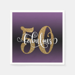 Glitter & Script 50 & Fabulous, Purple Birthday Napkin